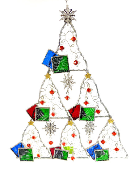 Holiday Tree of Trees Stained Glass Suncatcher 8" x 10"