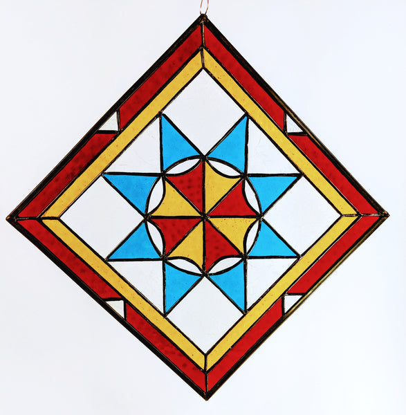 Multi Colored Stained Glass French Star Quilt Square 9" x 9"