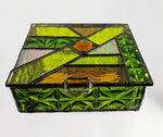 Treasure Box  6" x 6"  Green and gold with jewel